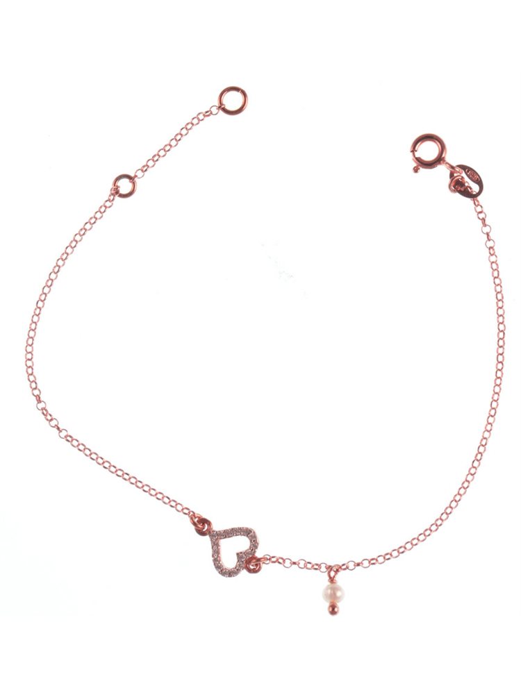 Βραχιόλι καρδιά από ρόζ επιχρυσωμένο ασήμι με πέτρες ζιργκόν