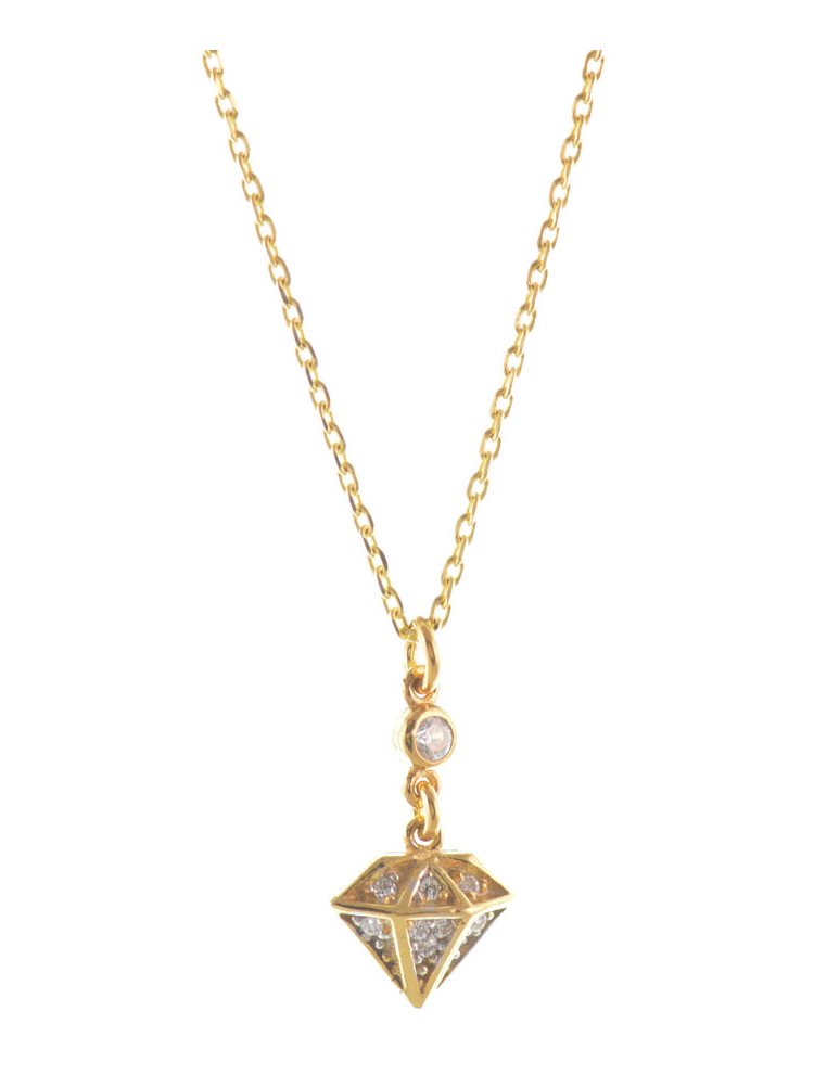 Κολιέ 'διαμάντι' από επιχρυσωμένο ασήμι με πέτρες ζιργκόν