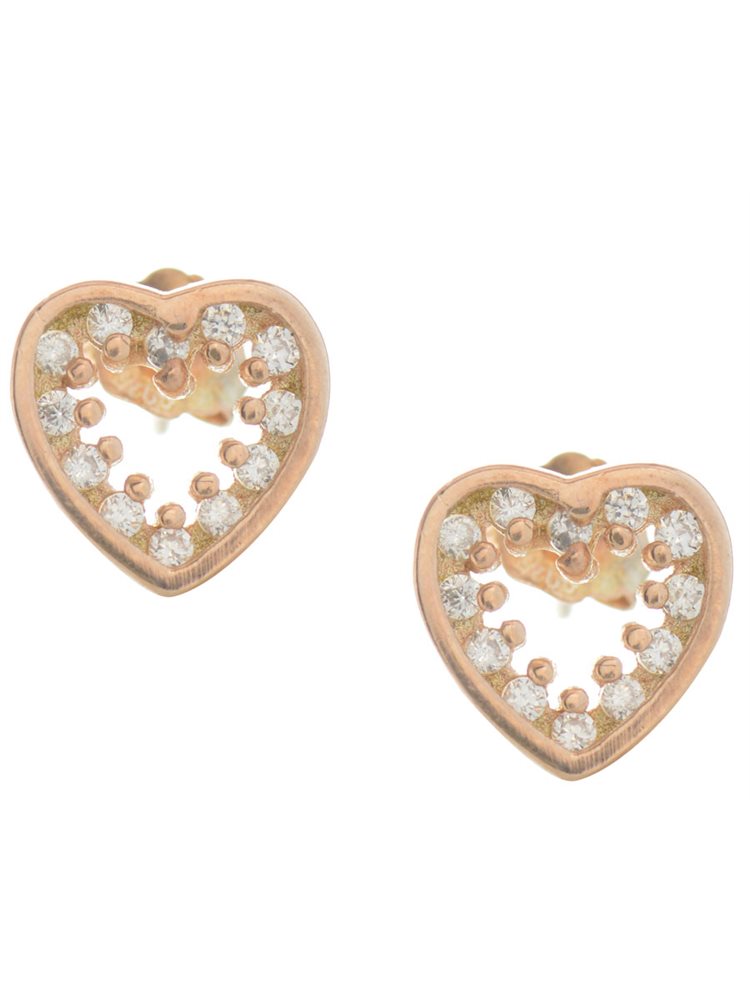 Σκουλαρίκια καρδιές από ρόζ επιχρυσωμένο ασήμι με πέτρες ζιργκόν