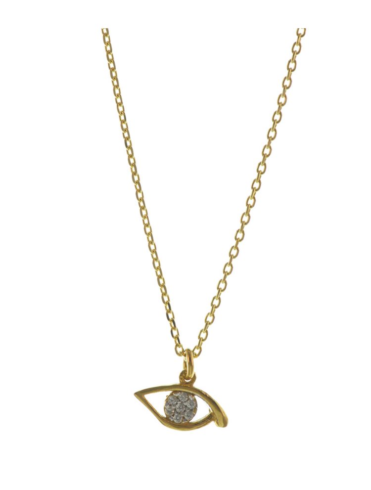Κολιέ με ματάκι από επιχρυσωμένο ασήμι με πέτρες ζιργκόν