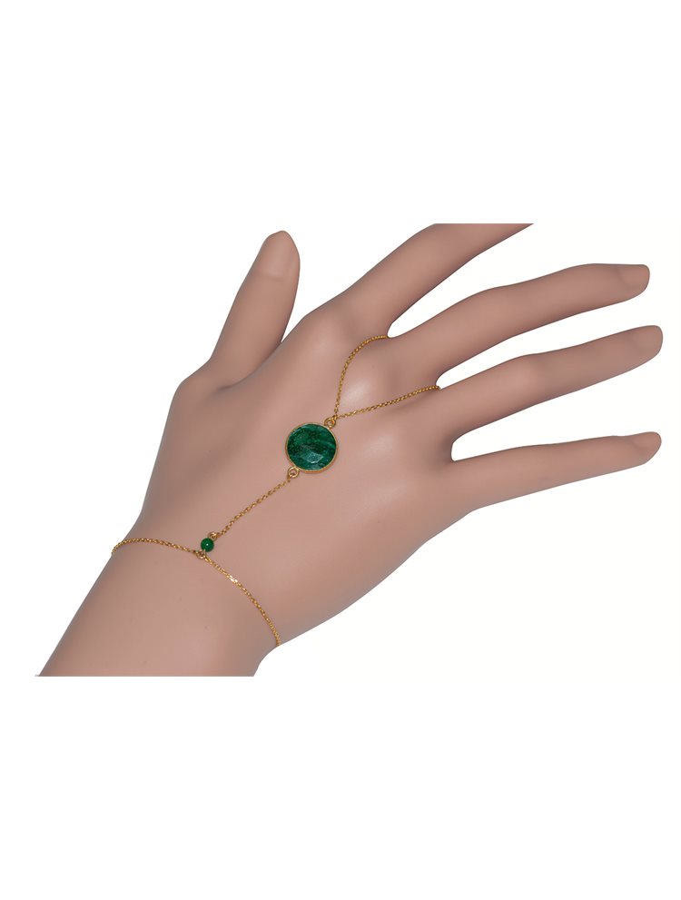 Βραχιόλι δαχτυλίδι που ενώνεται με αλυσίδα από επιχρυσωμένο ασήμι με σμαράγδι