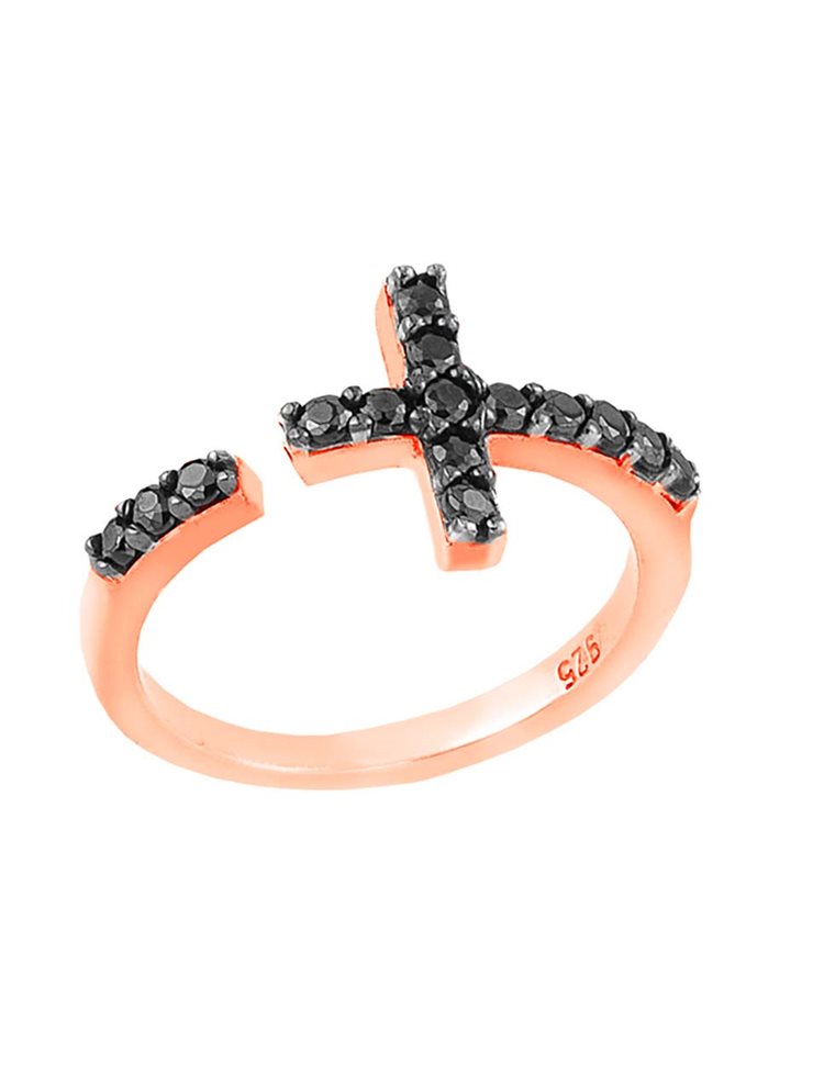 Χειροποίητο δαχτυλίδι σταυρός με πέτρες ζιργκόν από ρόζ επιχρυσωμένο ασήμι