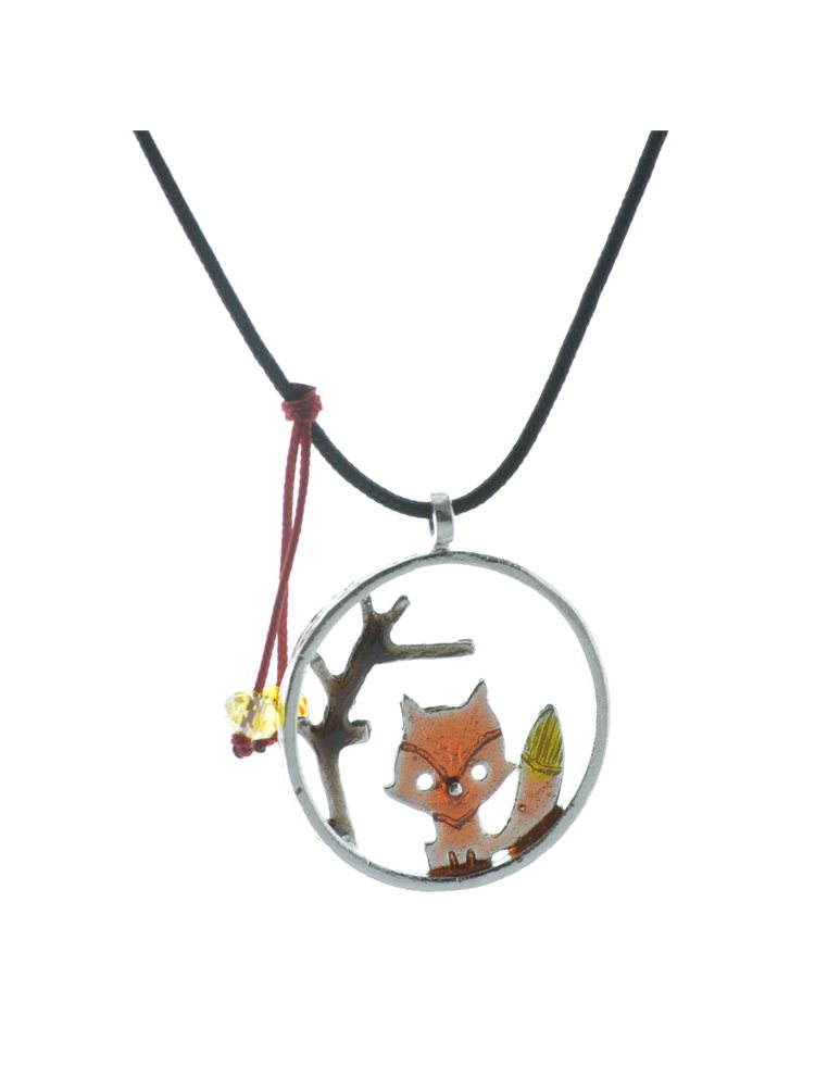 Κολιέ χειροποίητο από ασημένιο στοιχείο με κορδόνι αλεπού