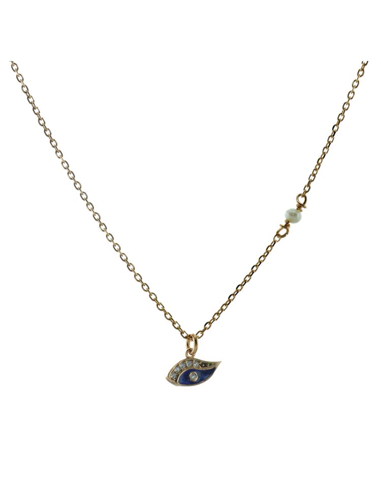 Κολιέ ματάκι από ρόζ επιχρυσωμένο ασήμι με μαργαριτάρι