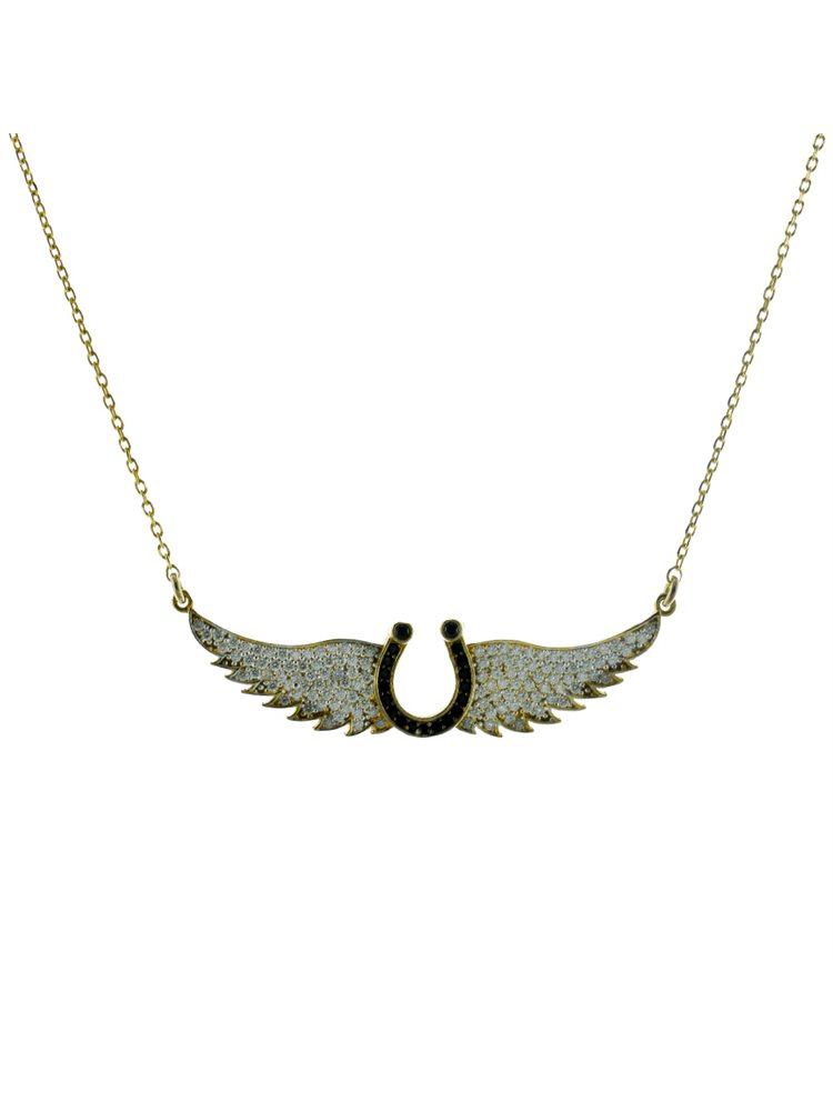 Εντυπωσιακό κολιέ φτερό αγγέλου από επιχρυσωμένο ασήμι με πέτρες ζιργκόν