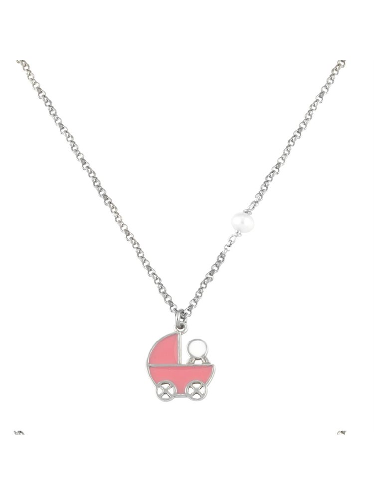 Παιδικό κολιέ από ασήμι με στοιχείο καροτσάκι από ασήμι με σμάλτο