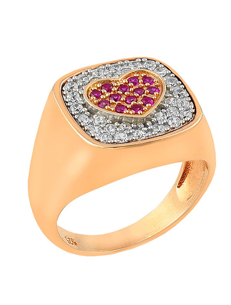 Δαχτυλίδι από ρόζ επιχρυσωμένο ασήμι με καρδιά απο πέτρες ζιργκόν
