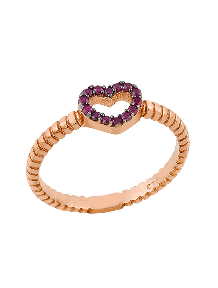 Δαχτυλίδι από ρόζ επιχρυσωμένο ασήμι με καρδιά με πέτρες ζιργκόν