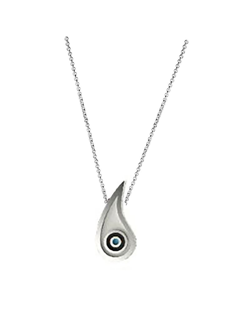 Διακριτικό κολιέ από ασήμι με ματάκι από σμάλτο σε λευκό χρώμα