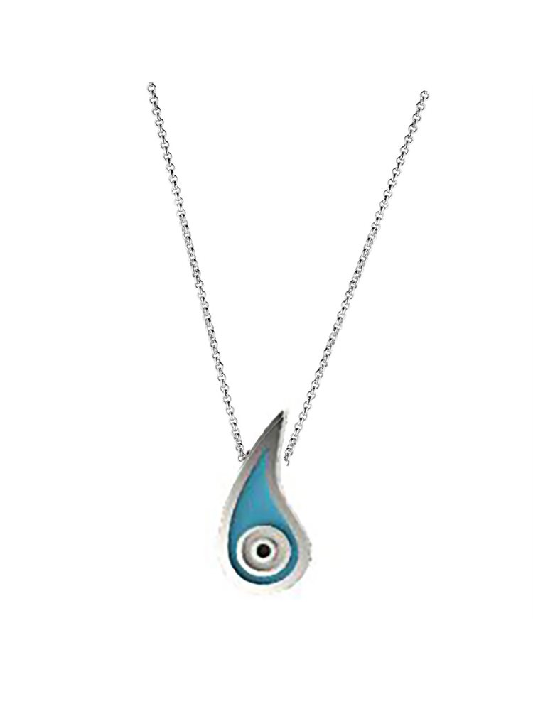 Διακριτικό κολιέ από ασήμι με ματάκι από σμάλτο σε τιρκουάζ χρώμα
