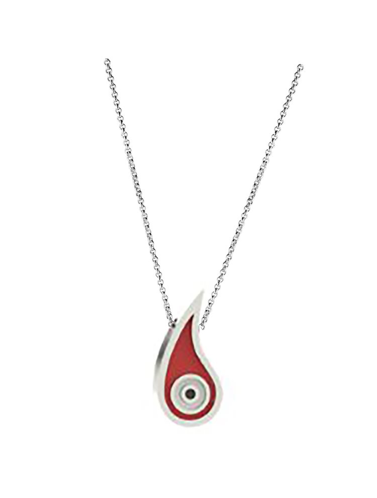 Διακριτικό κολιέ από ασήμι με ματάκι από σμάλτο σε κόκκινο χρώμα