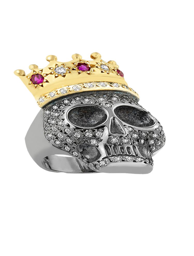 Δαχτυλίδι από ασήμι με νεκροκεφαλή από πέτρες ζιργκόν
