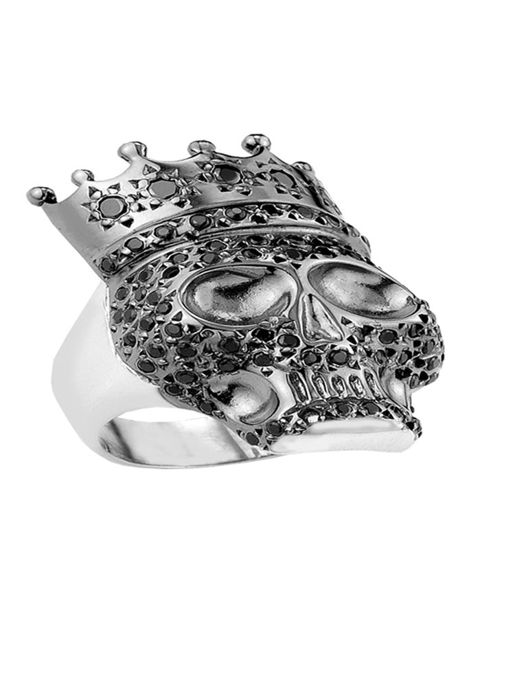 Δαχτυλίδι από ασήμι με νεκροκεφαλή από πέτρες ζιργκόν
