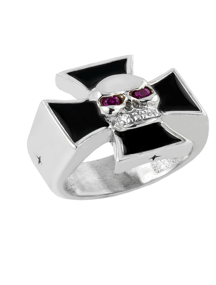 Δαχτυλίδι από ασήμι με σταυρό και νεκροκεφαλή