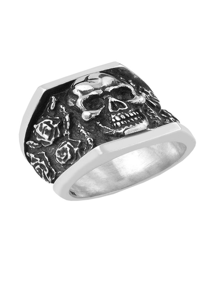 Δαχτυλίδι από ασήμι με νεκροκεφαλή από πέτρες ζιργκόν