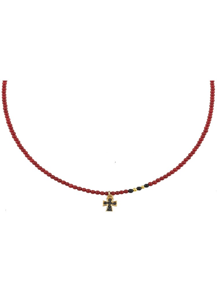 Κολιέ με πέτρες και με σταυρό από επιχρυσωμένο ασήμι