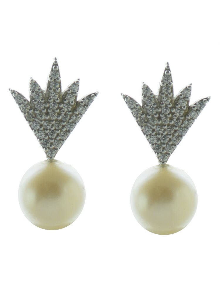 Εντυπωσιακό ζευγάρι σκουλαρίκια ασήμι με πέρλα και πέτρες ζιργκόν