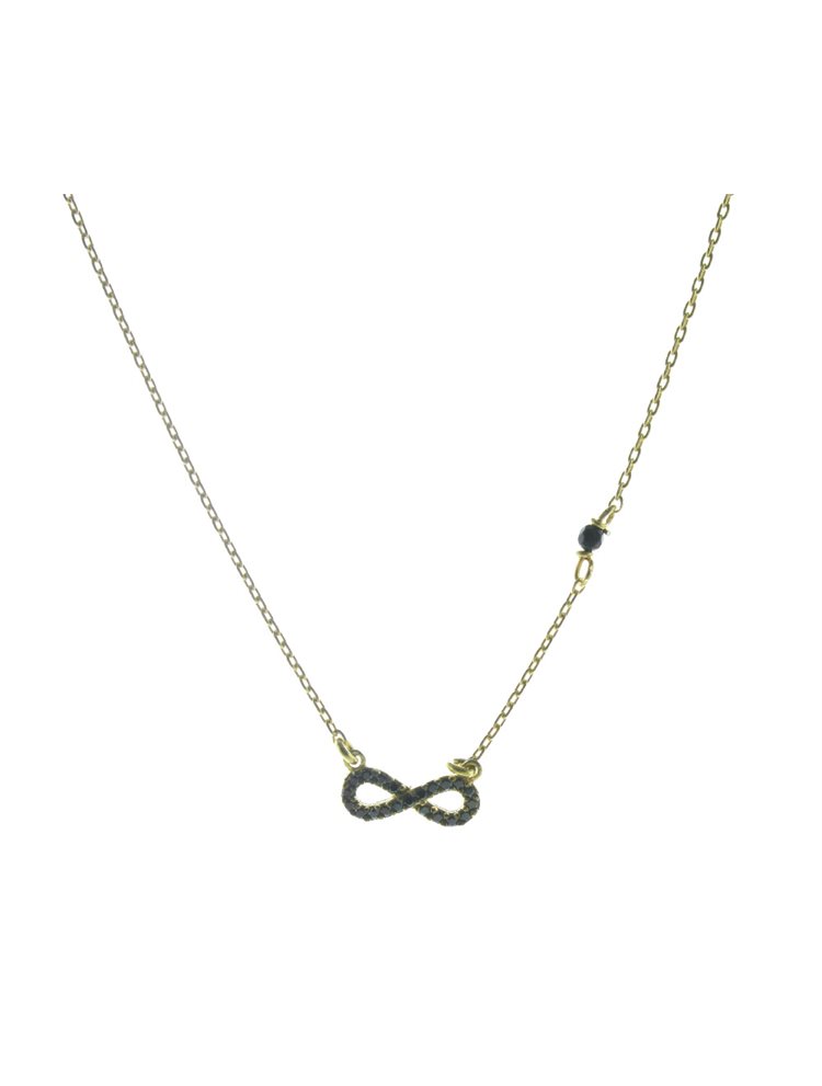 Κολιέ διακριτικό με άπειρο από επιχρυσωμένο ασήμι με πέτρες ζιργκόν σε μαύρο χρώμα