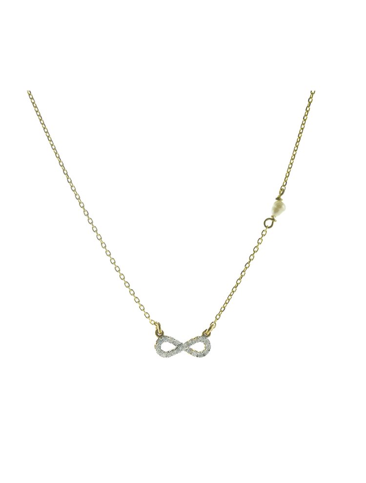 Κολιέ διακριτικό με άπειρο από επιχρυσωμένο ασήμι με πέτρες ζιργκόν σε λευκό χρώμα