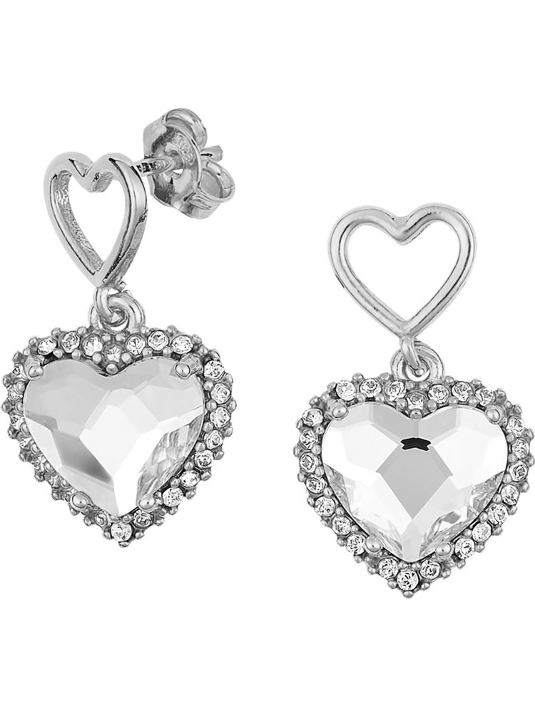 Εντυπωσιακό ζευγάρι σκουλαρίκια σε σχήμα καρδιάς με πέτρες EUROPEAN CRYSTALS από ασήμι