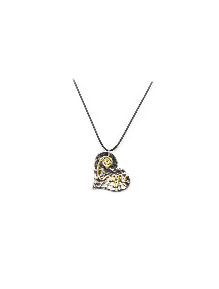 Χειροποίητο κολιέ καρδιά από ασήμι με κορδόνι