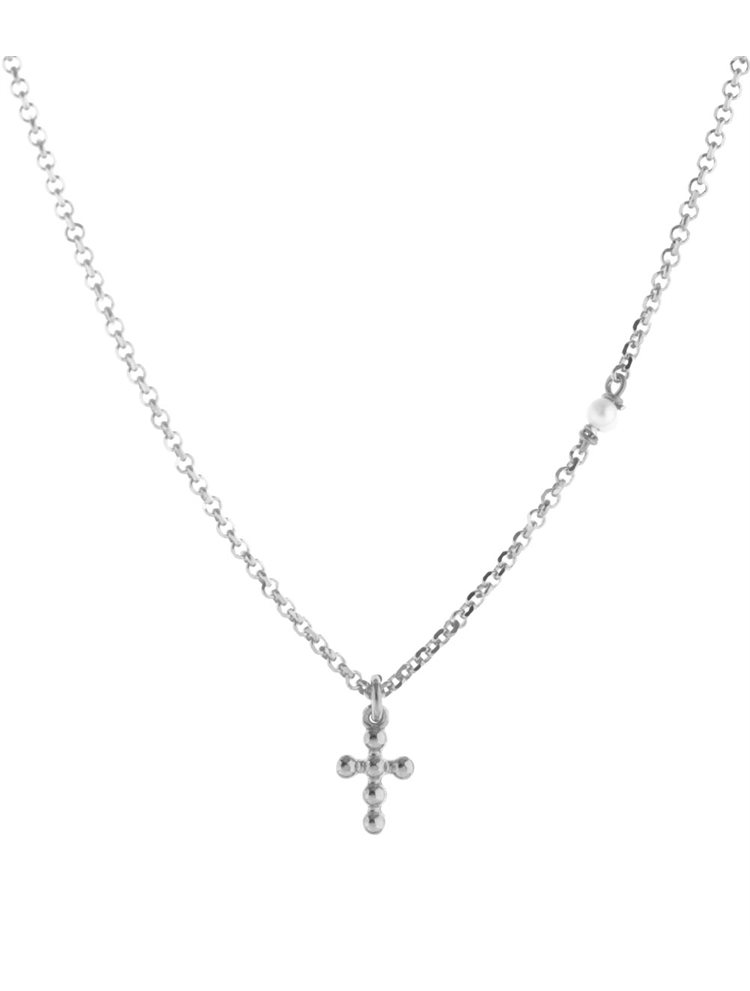 Κολιέ σταυρός από ασήμι με μαργαριτάρι στο πλάι