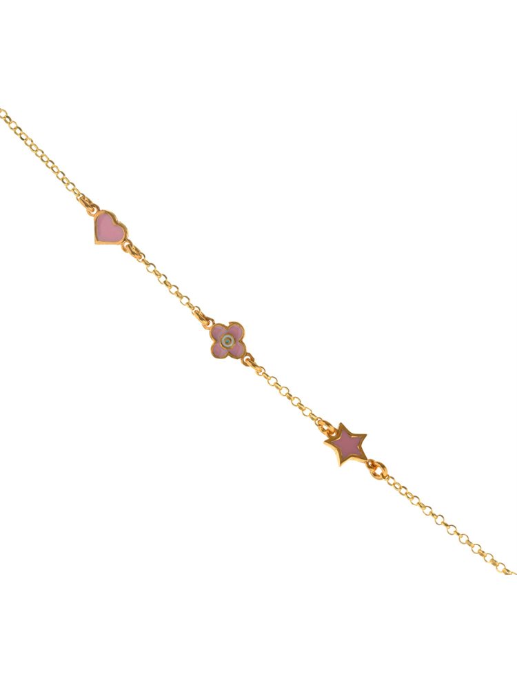 Παιδικό βραχιόλι από ρόζ επιχρυσωμένο ασήμι με σταυρό καρδιά και αστέρι