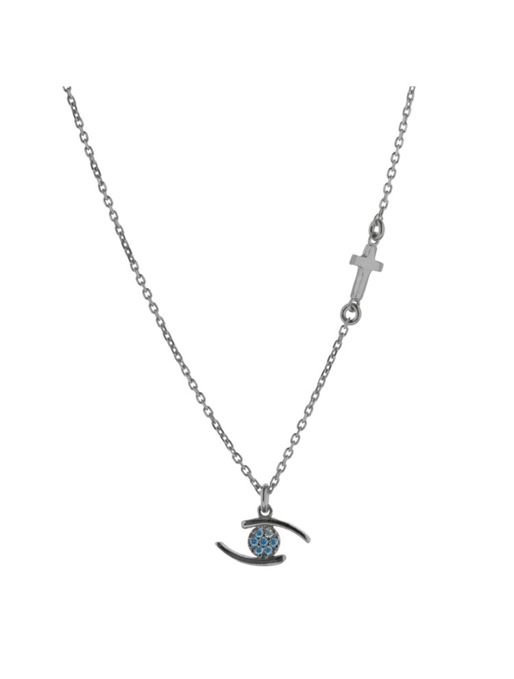 Κολιέ από ασήμι μάτι με σταυρό και πέτρες ζιργκόν