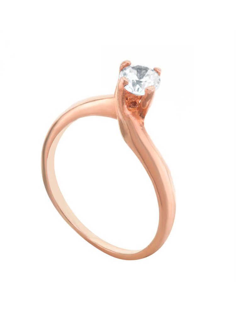Μονόπετρο δαχτυλίδι από ασήμι με πέτρα ζιργκόν από ρόζ επιχρυσωμένο ασήμι
