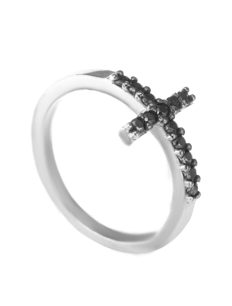 Ασημένιο δαχτυλίδι με σταυρό και πέτρες ζιργκόν