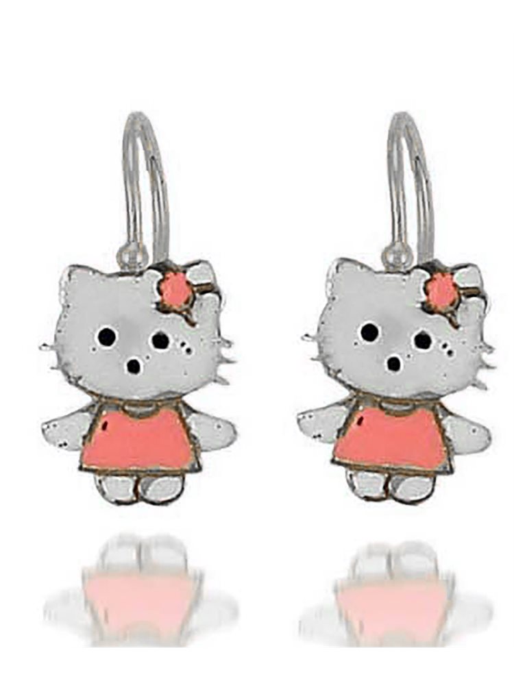Παιδικά λευκόχρυσά σκουλαρίκια 9 καρατίων Hello Kitty