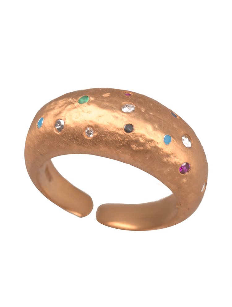 Μοντέρνο δαχτυλίδι από ρόζ επιχρυσωμένο ασήμι με πέτρες ζιργκόν