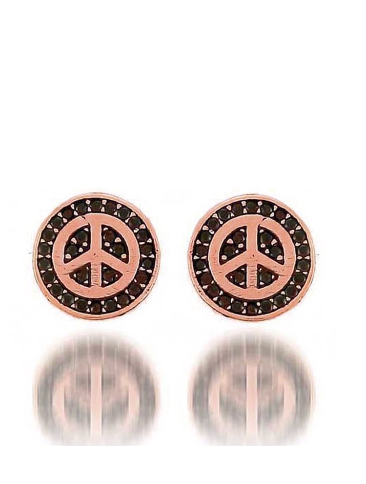 Διακριτικά σκουλαρίκια ρόζ χρυσά 9 καρατίων Κ9 με πέτρες ζιργκόν σήμα ειρήνης