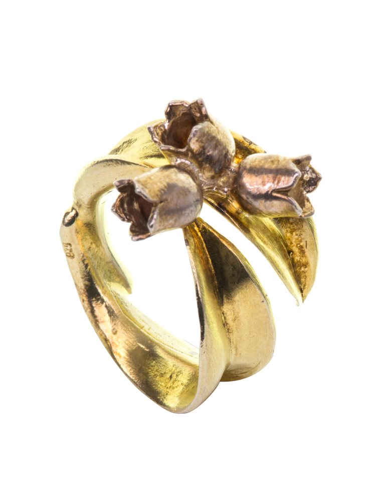 Δαχτυλίδι από επιχρυσωμένο ασήμι με λουλούδια