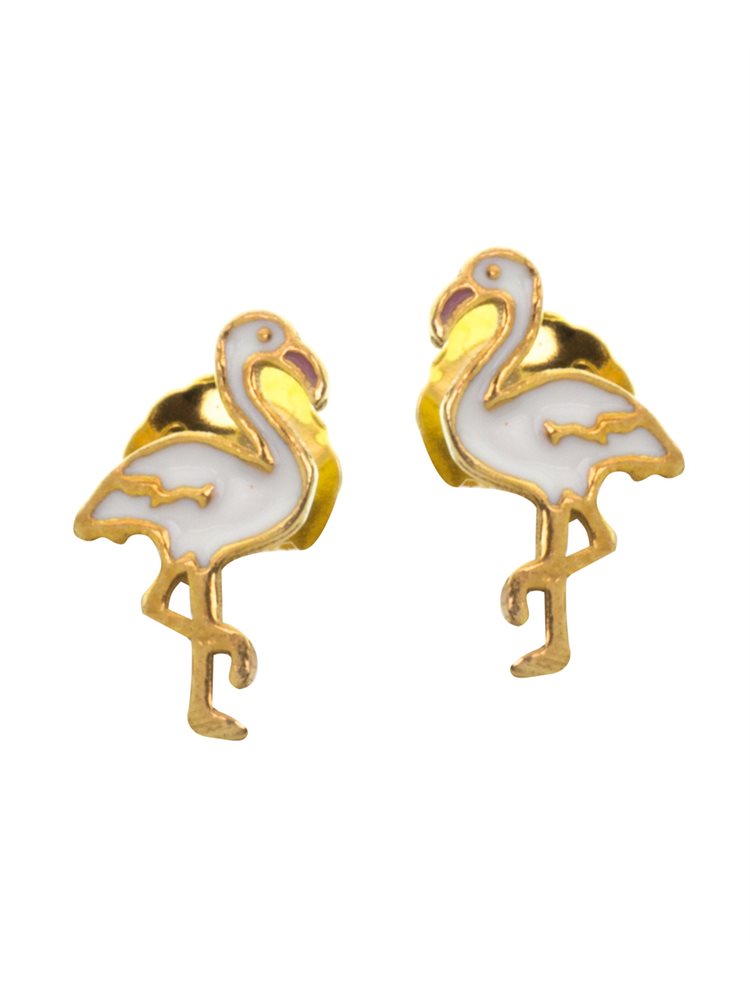 Παιδικό ζευγάρι σκουλαρίκια καρφωτό από επιχρυσωμένο ασήμι 925 με φλαμίνγκο