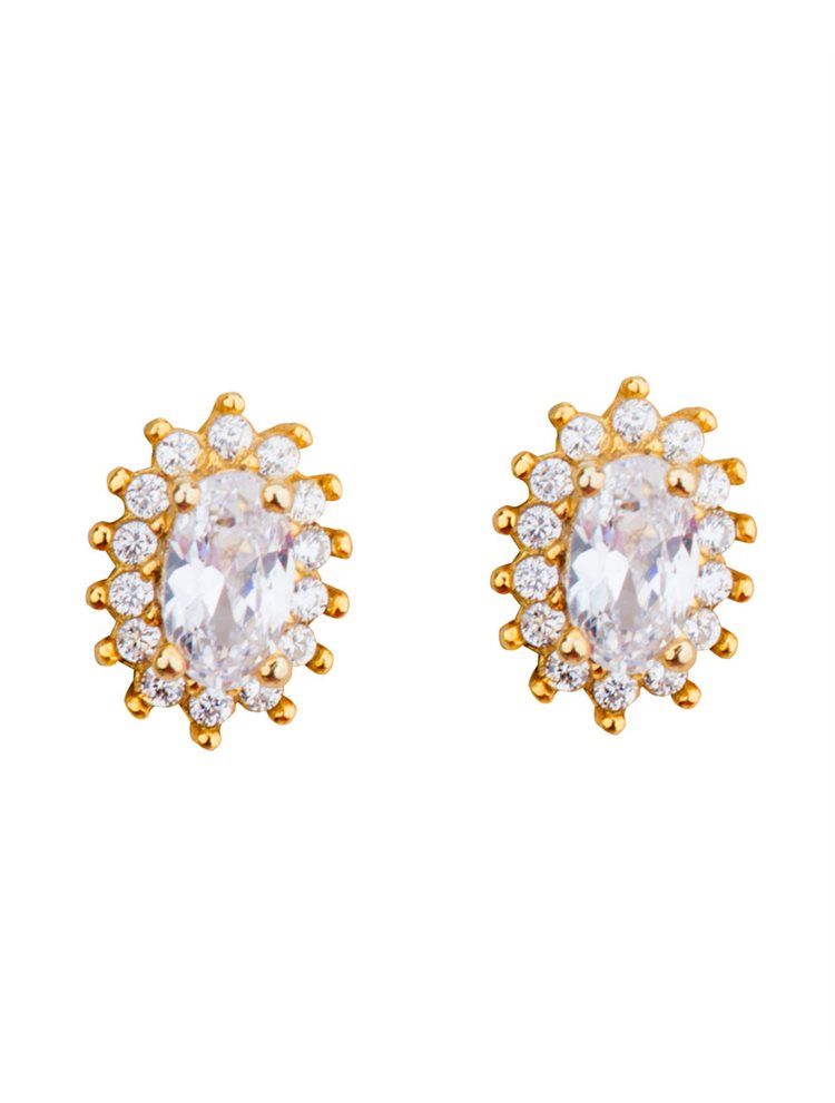 Σκουλαρίκια ροζέτες από επιχρυσωμένο ασήμι με πέτρες ζιργκόν σε χρώμα λευκό 3221752