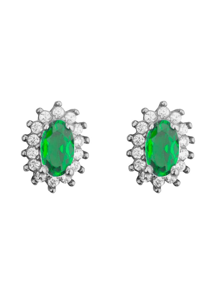 Σκουλαρίκια ροζέτες από ασήμι με πέτρες ζιργκόν σε χρώμα πράσινο και λευκό 3221757