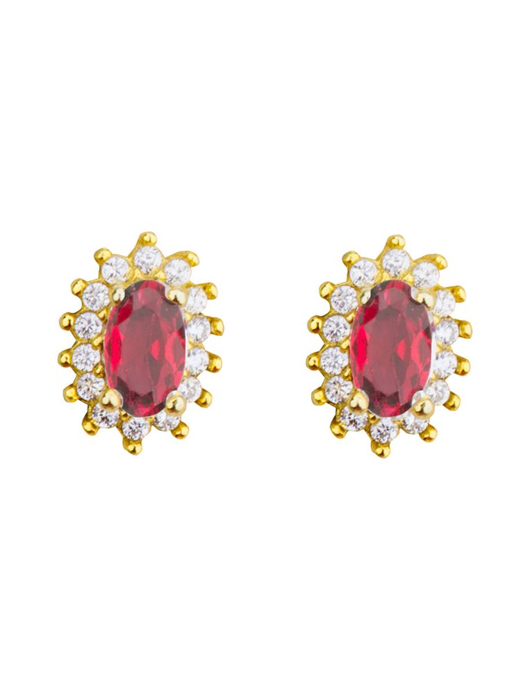 Σκουλαρίκια ροζέτες από επιχρυσωμένο ασήμι με πέτρες ζιργκόν σε χρώμα κόκκινο και λευκό 3221758