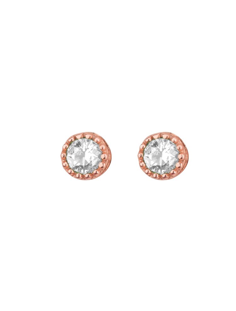 Σκουλαρίκια στρογγυλλά από ρόζ επιχρυσωμένο ασήμι με πέτρες ζιργκόν σε χρώμα λευκό 3221765
