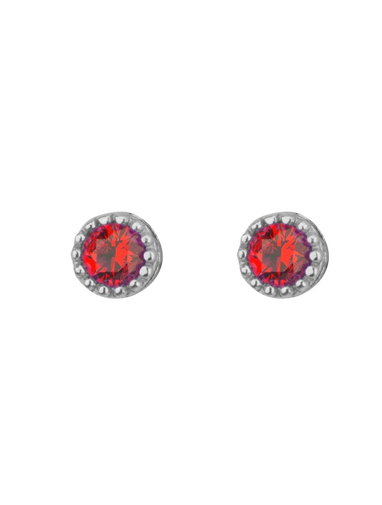 Σκουλαρίκια στρογγυλλά από ασήμι με πέτρες ζιργκόν σε χρώμα κόκκινο