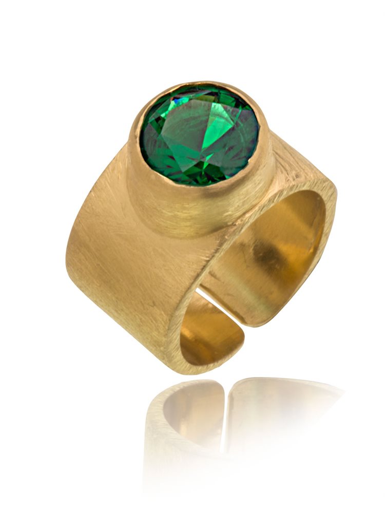 Δαχτυλίδι Χειροποίητο από επιχρυσωμένο ασήμι 925 με πέτρα ζιργκόν πράσινη