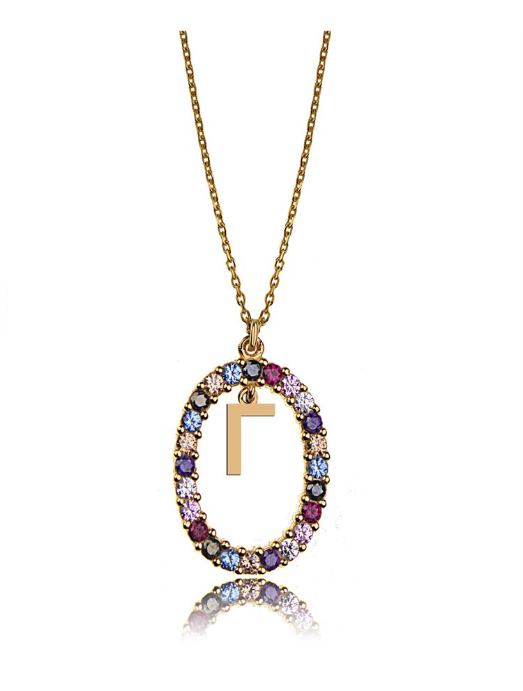 Γυναικείο κολιέ από επιχρυσωμένο ασήμι 925 με Μονόγραμμα Γ και πέτρες ζιργκόν multicolour