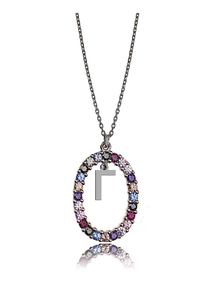 Γυναικείο κολιέ από ασήμι 925 με Μονόγραμμα Γ και πέτρες ζιργκόν multicolour