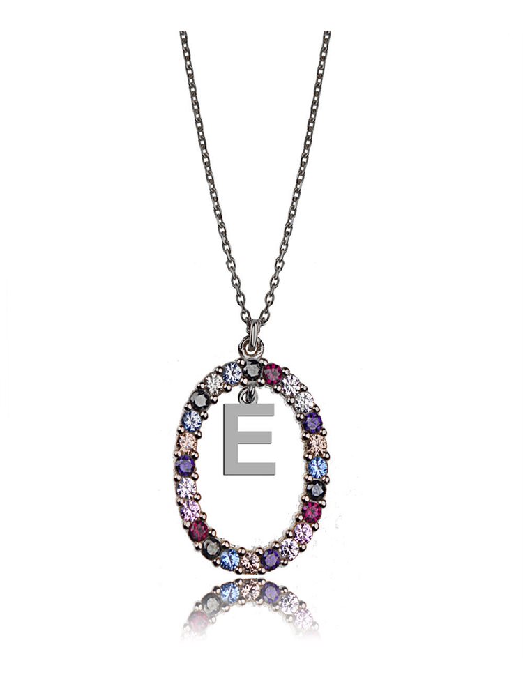 Γυναικείο κολιέ από ασήμι 925 με Μονόγραμμα Ε και πέτρες ζιργκόν multicolour