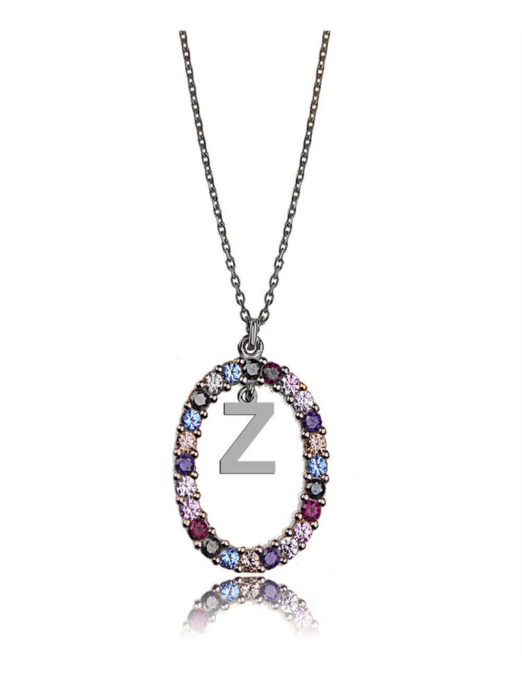 Γυναικείο κολιέ από ασήμι 925 με Μονόγραμμα Ζ και πέτρες ζιργκόν multicolour