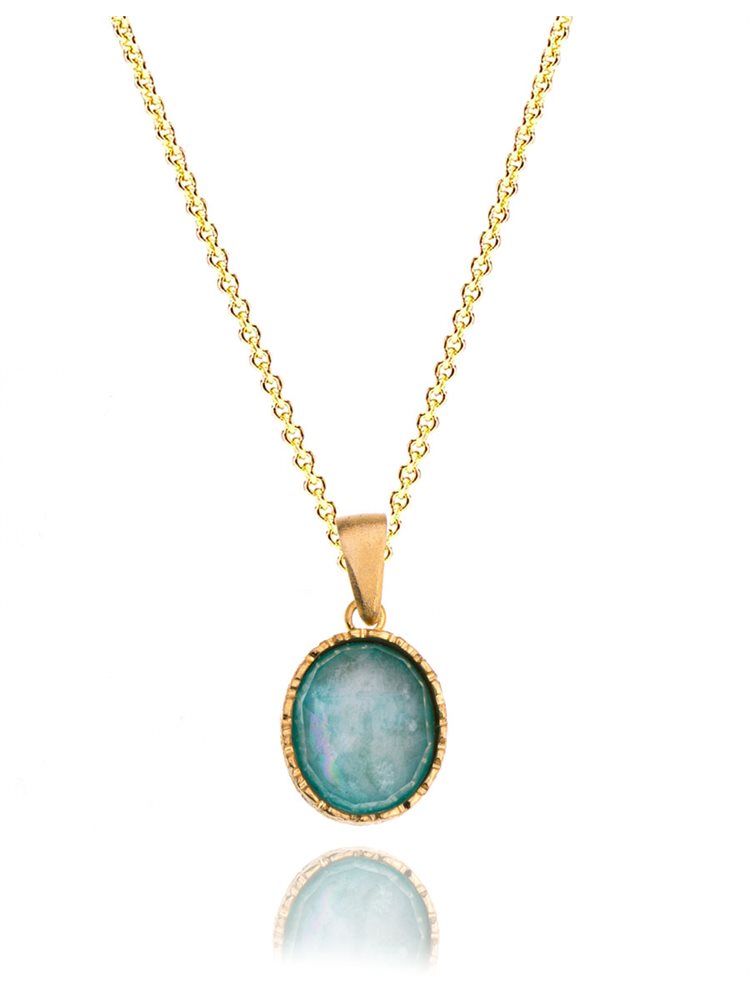 Κολιέ από επιχρυσωμένο ασήμι με πέτρα αμαζονίτη