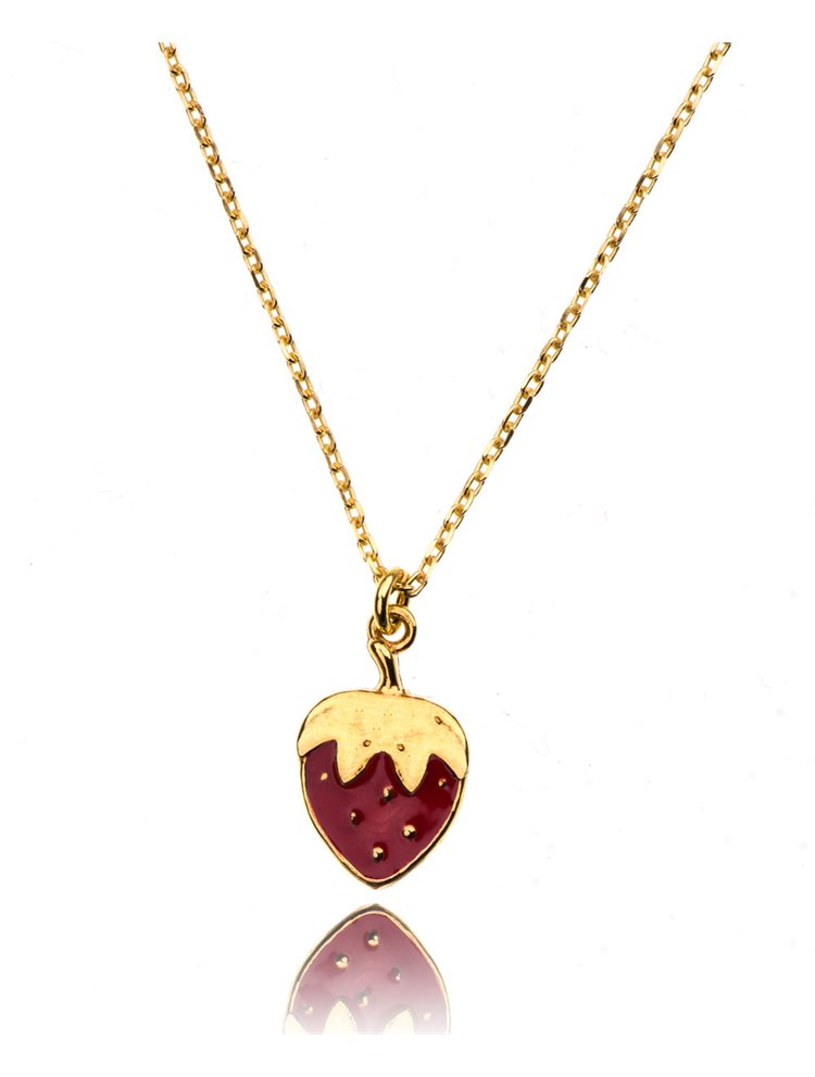 Παιδικό μοντέρνο κολιέ για κορίτσι από επιχρυσωμένο ασήμι 925 φράουλα με σμάλτο