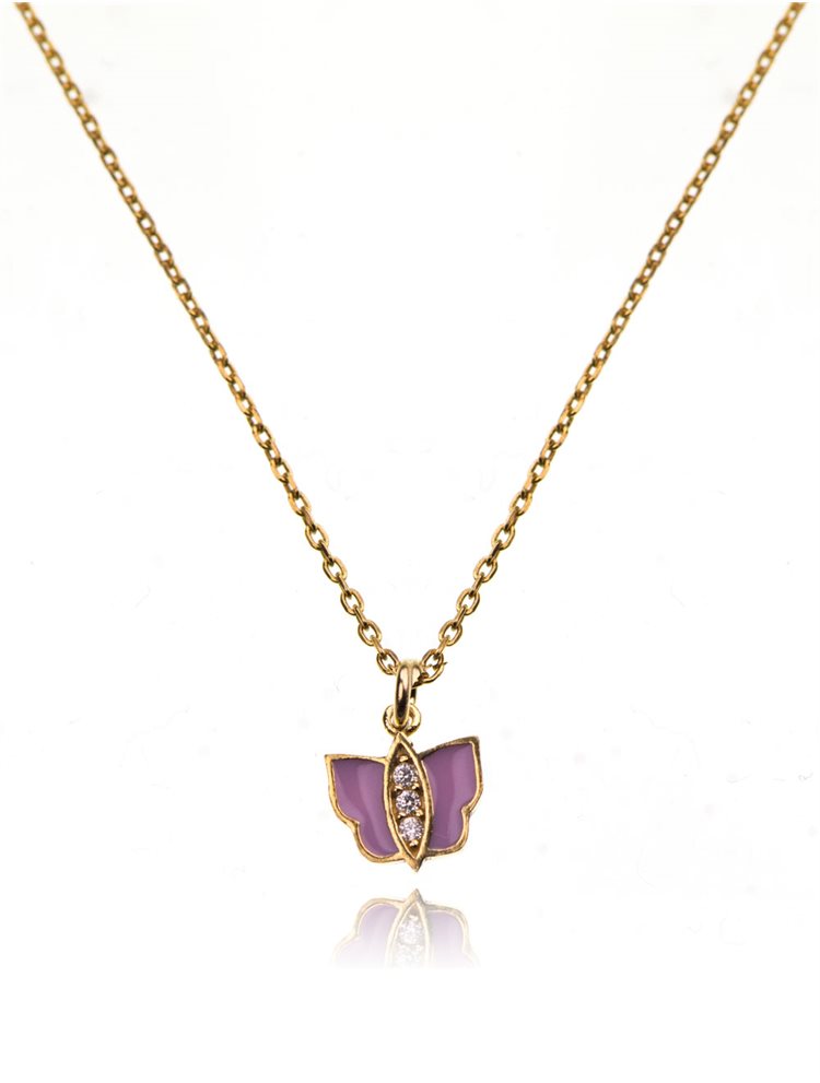 Παιδικό μοντέρνο κολιέ για κορίτσι από επιχρυσωμένο ασήμι 925 πεταλούδα με σμάλτο και ζιργκόν