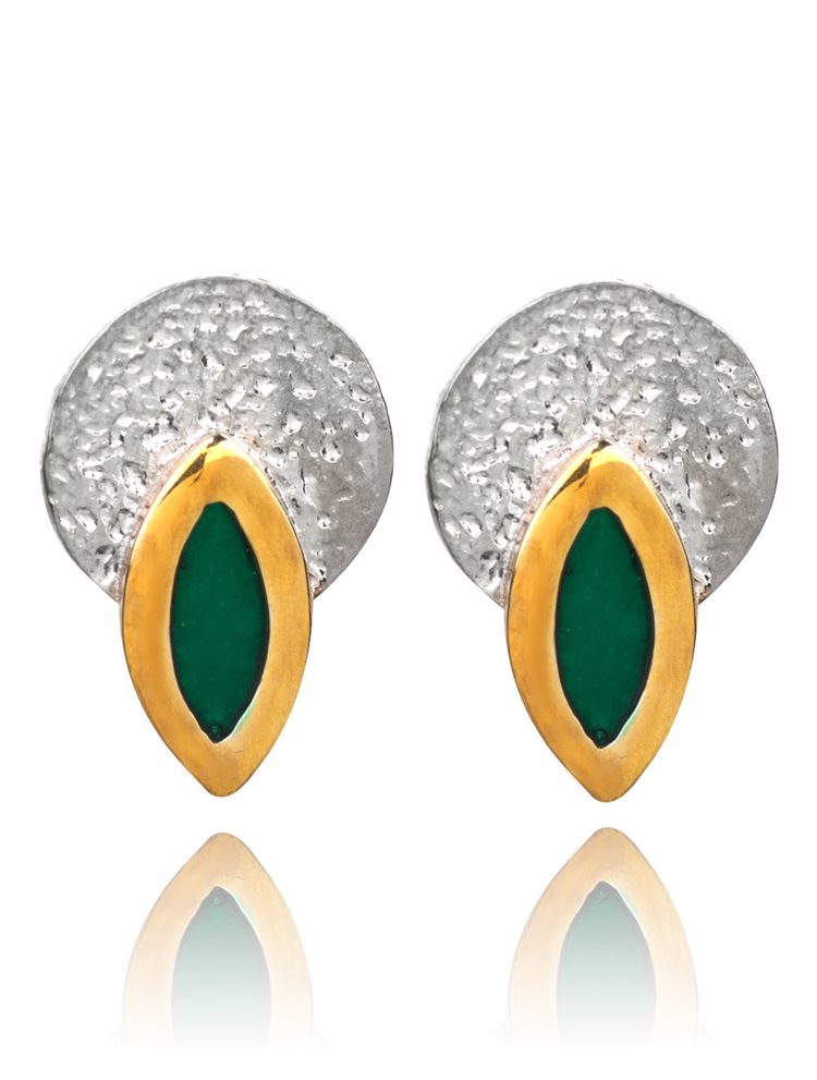 Χειροποίητα γυναικεία σκουλαρίκια από επιχρυσωμένο ασήμι 925 και ασήμι 925 πλατινωμένο με πράσινο σμάλτο