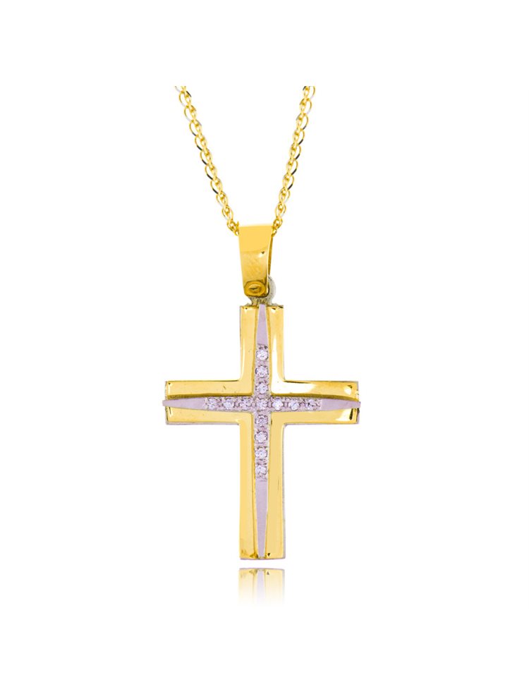Χειροποίητος βαπτιστικός σταυρός 14 καρατίων μαζί με με την αλυσίδα του επίσης από χρυσό 14 καρατίων Κ14